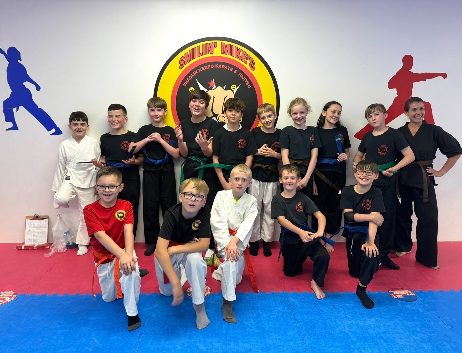 Dojo members stretching before Kenpo training